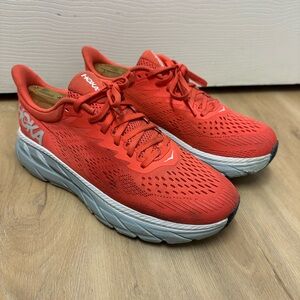 Hoka One One Clifton 7 Athletic Sneakers Women's 8.5 Hot Coral Lace-Up Low Top